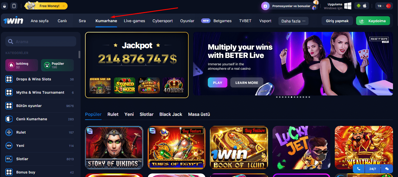 1win Türkiye'de casino